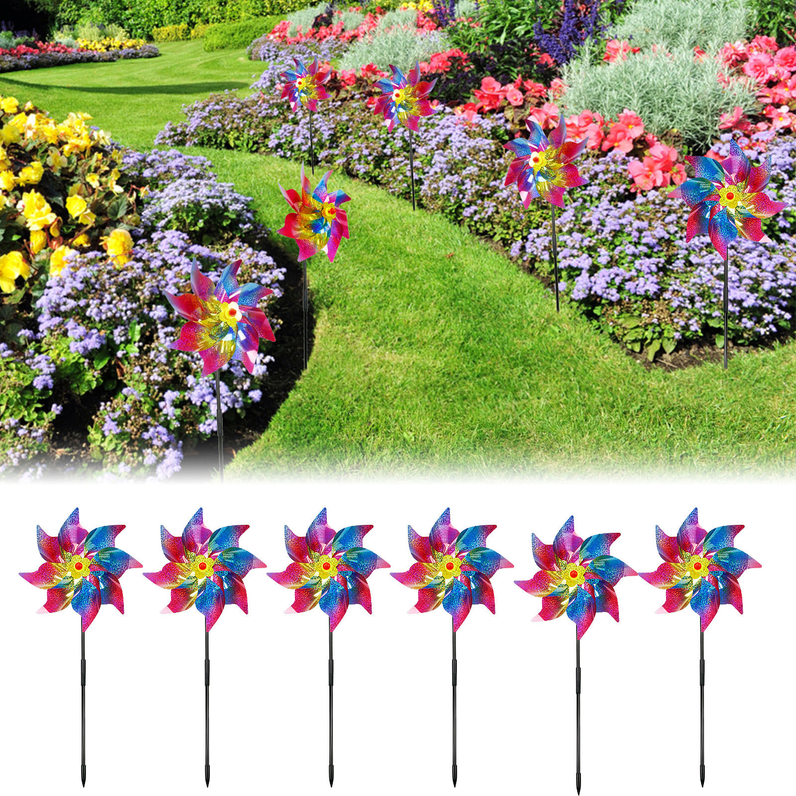 6er Windmühlen-Set für Garten & Balkon – Vogelschreck Deko