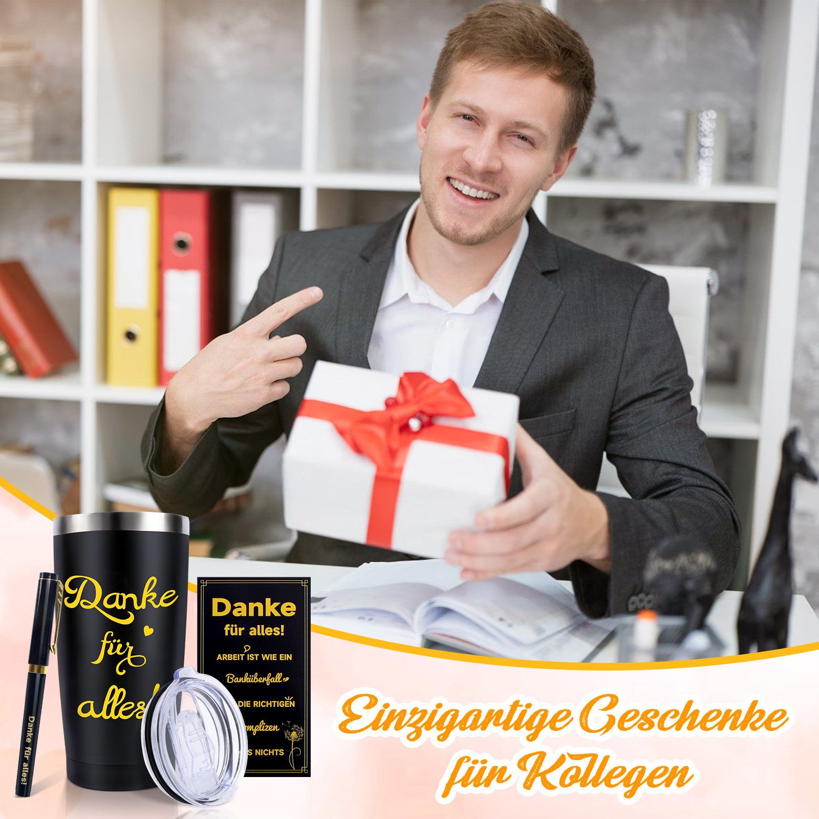 Danke-Geschenkset mit Thermobcher, Karte & Stift